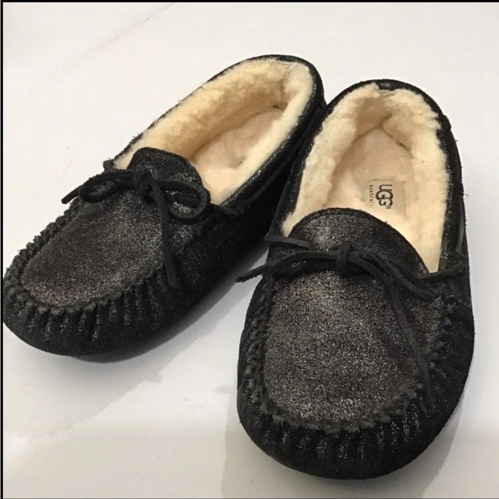 UGG Dakota Metallic Twinkle Black Moccasin Style Slippers
